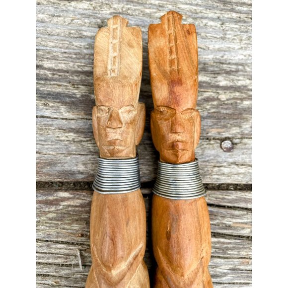 Vintage MCM Carved Wood African Salad Fork Spoon Head Bust handles - Picture 5 of 8